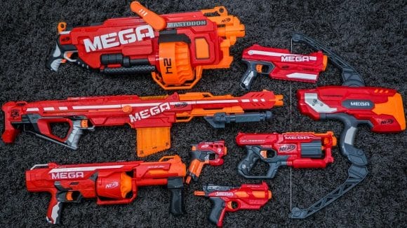 Our Nerf Megas definitely pack a punch in our Nerf Gun Parties in Honolulu. These guns shoot darts 4 times the size of a standard Nerf dart so we recommend it for ages 9+. These Nerf guns also leave a slight sting on impact so kids get real excited about playing with them because they simultaneously want to tease their friends with a slight sting while avoiding the sting themselves! Our Mega Nerf Gun Party is one of our top selling nerf parties!